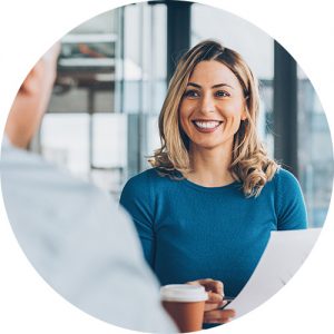 Smiling Woman Applying for a Loan