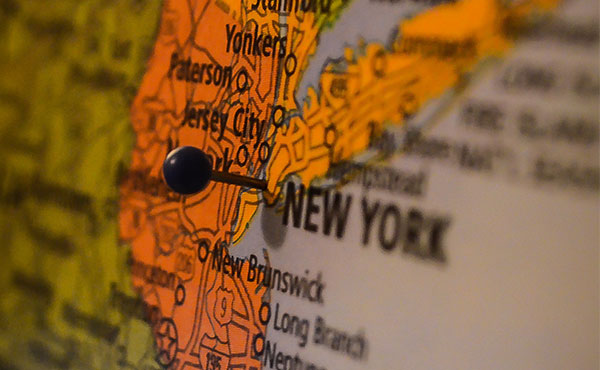 New York map with black pin