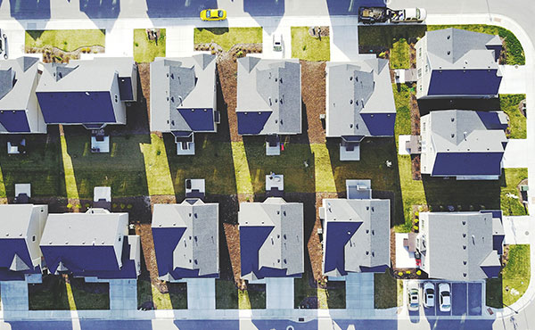 Bird's eye view of suburban houses